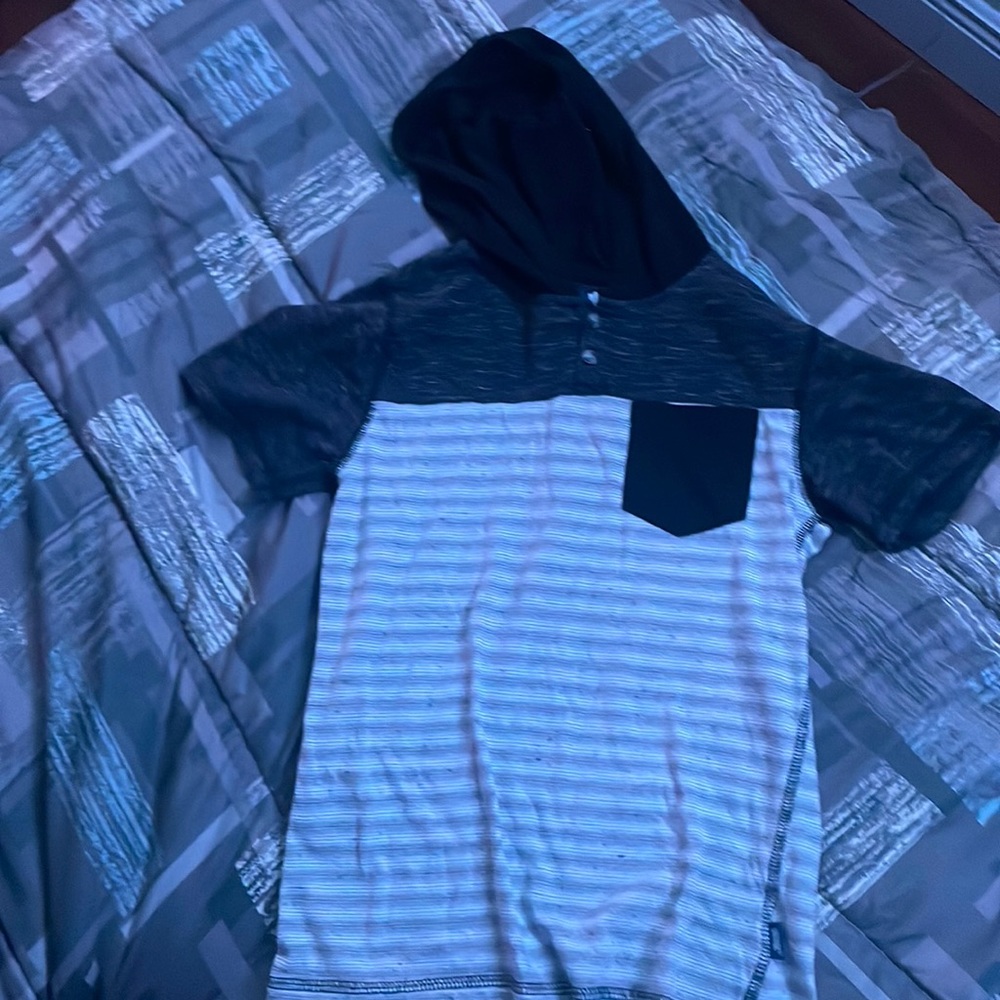 white black hooded shirt